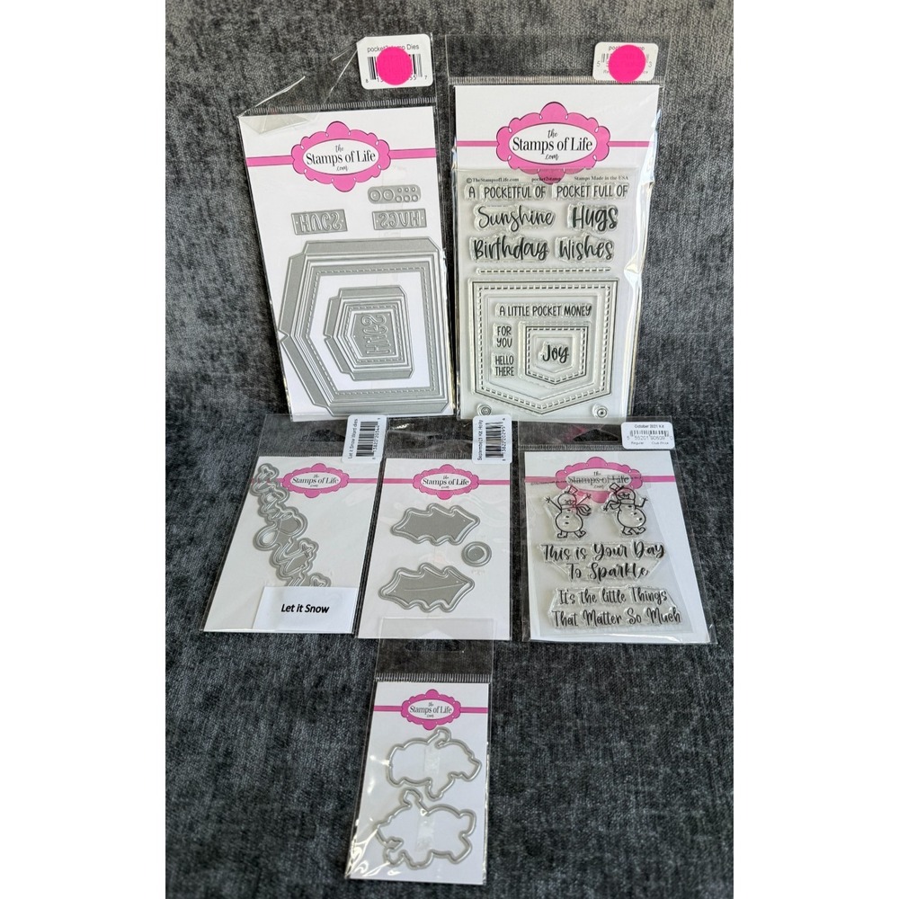 NEW Lot of 6 Stamps of Life Pocket2Stamps, Let it Snow Word Dies, September Kit